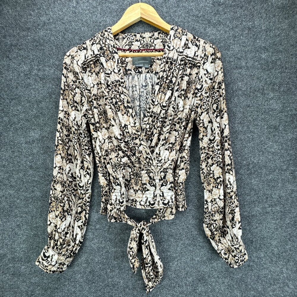 **SOLD**By Anthropologie Blouse Top Womens Small Black Tan Tie Waist Boho - Picture 1 of 13